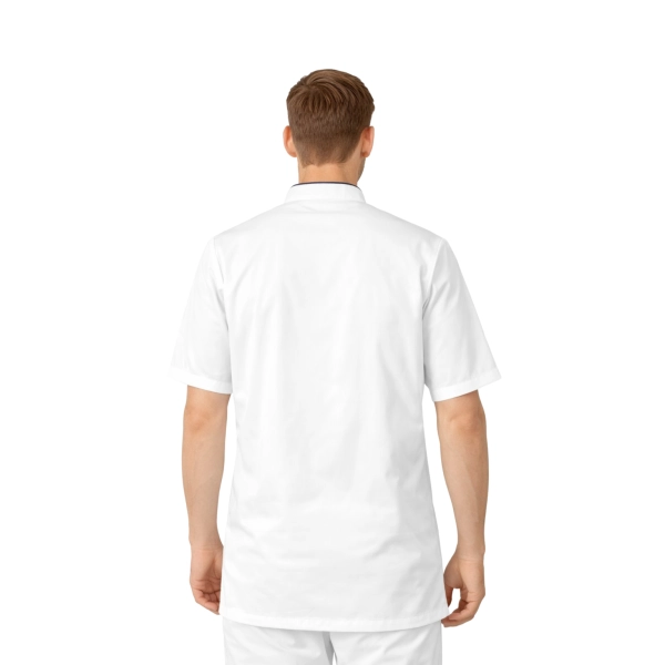 Bluza medyczna męska ze stójką biała ze stójką granatową krótki rękaw roz.3XL
